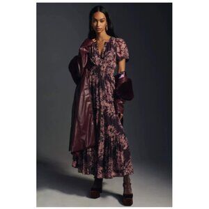 New! Anthropologie The Somerset Purple Chiffon Maxi Dress Women's Size S